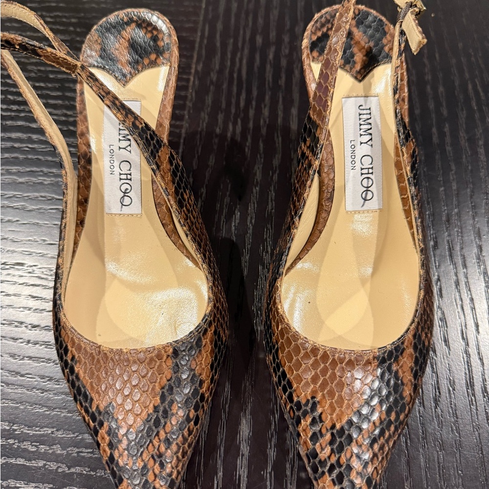 Jimmy Choo London Snakeskin Slingback Heels – Size 5.5 – NEW